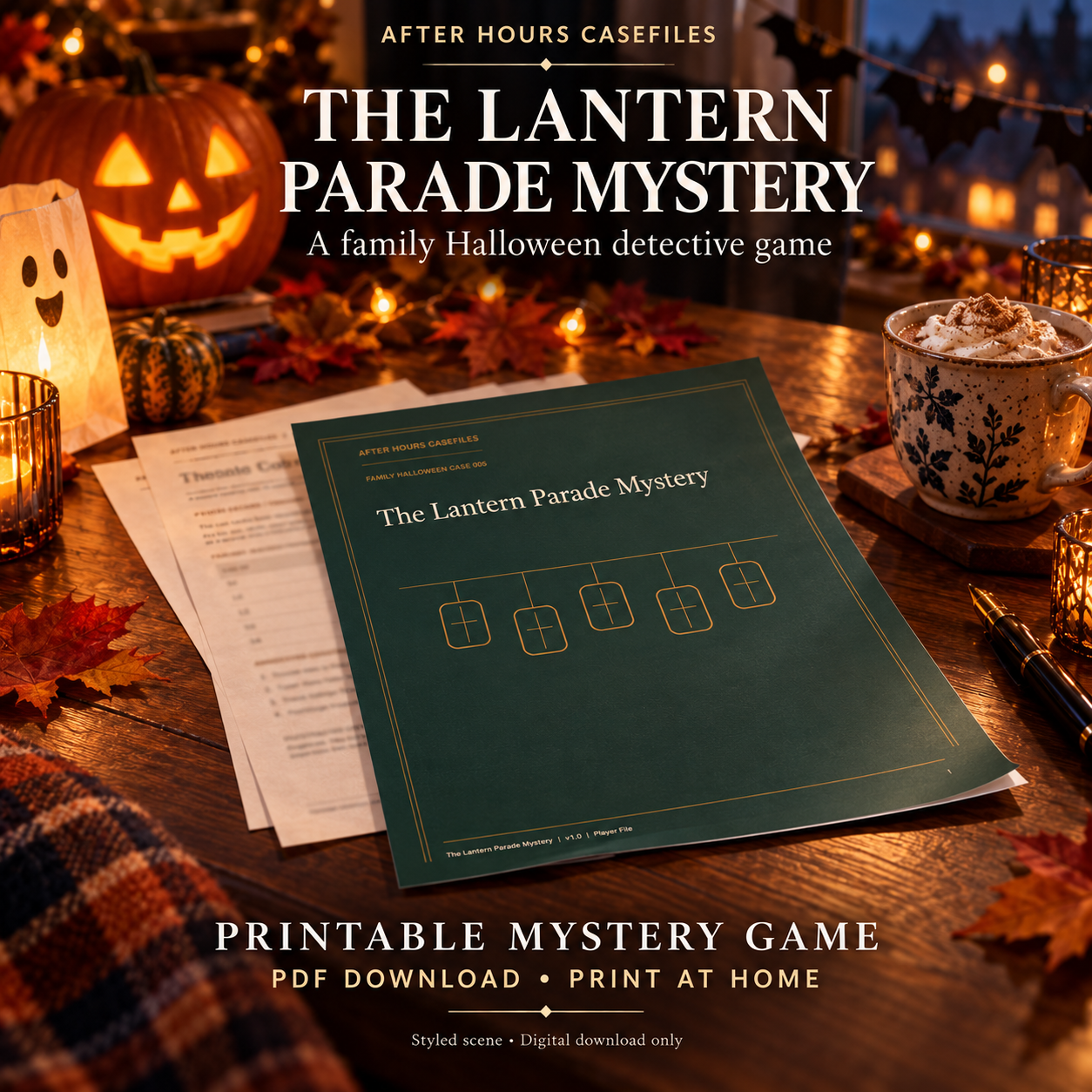 Styled scene for The Lantern Parade Mystery; decorative props are not included.